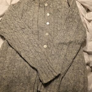 VTG Deans of Scotland Shetland Wool Cable Knit Cardigan Gray Size 36